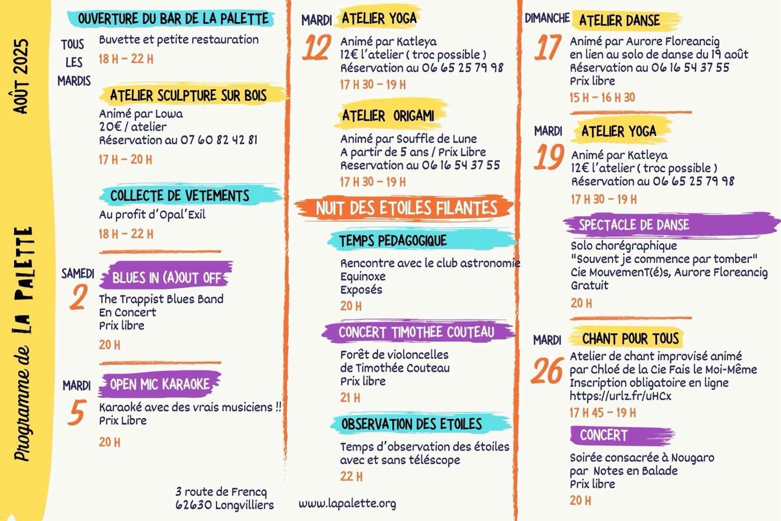 Programme Palette Juillet