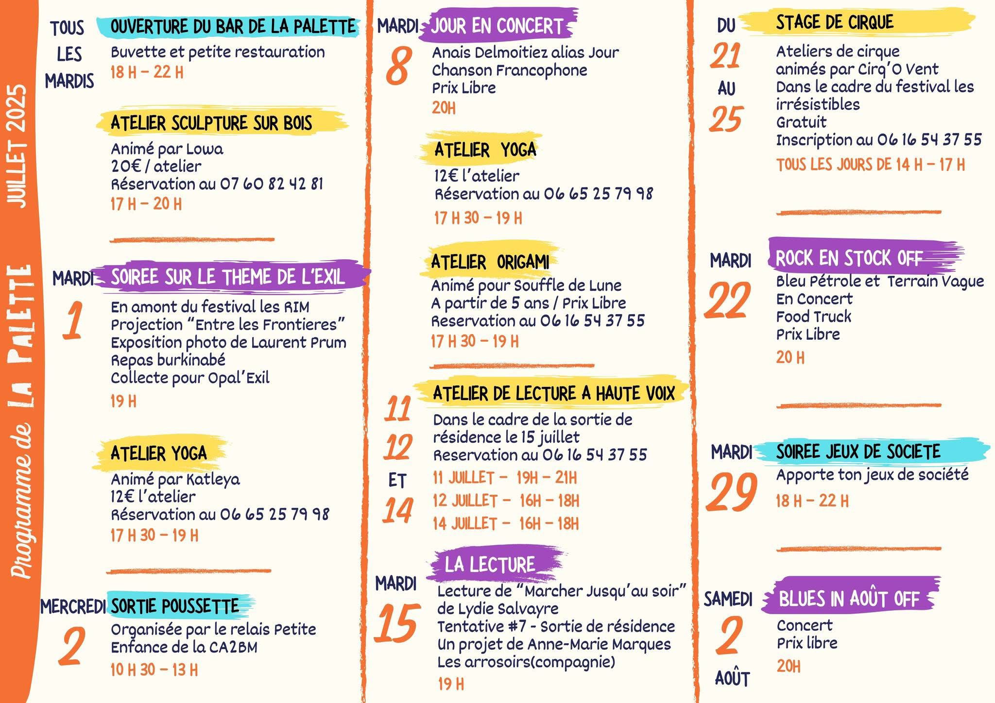 Programme Palette Juillet